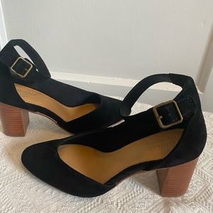 Soludos Black Suede Buckle Pumps